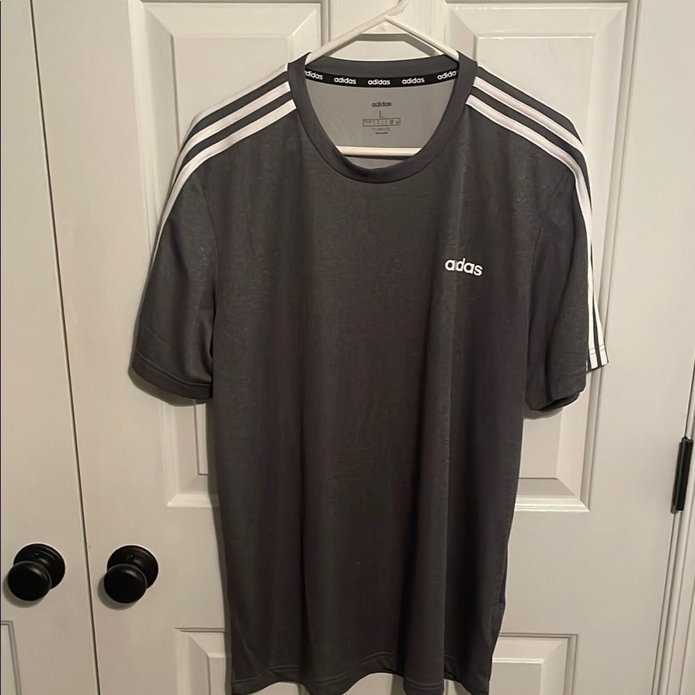 Adidas Gray Short Sleeve Tee with Iconic Stripes